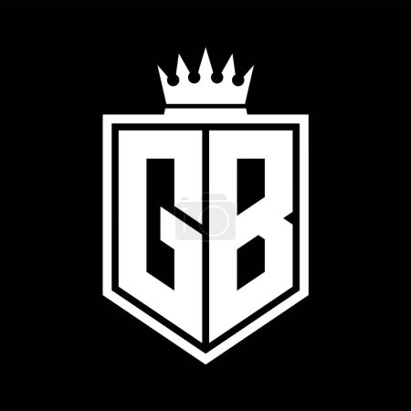 GB Lettre Logo monogramme bouclier gras forme géométrique avec contour de la couronne modèle de conception de style noir et blanc