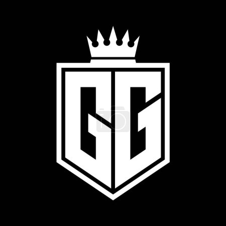 GG Letter Logo monogram bold shield geometric shape with crown outline black and white style design template