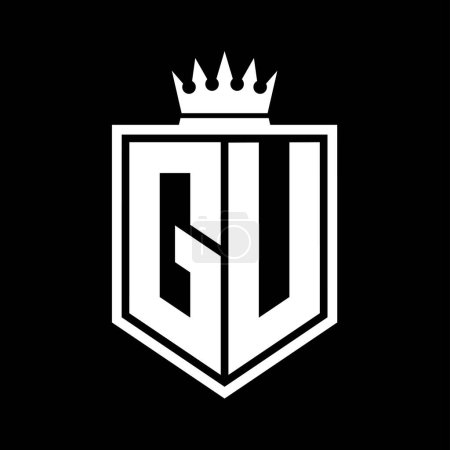 GU Carta Logo monograma en negrita forma geométrica escudo con el contorno de la corona plantilla de diseño de estilo blanco y negro