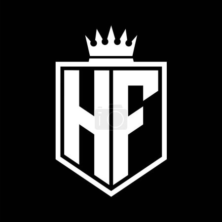 Téléchargez les photos : Lettre HF Logo monogramme bouclier gras forme géométrique avec contour de la couronne modèle de conception de style noir et blanc - en image libre de droit