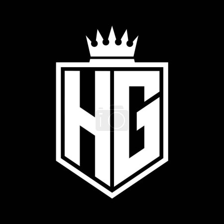 HG Letter Logo monogram bold shield geometric shape with crown outline black and white style design template