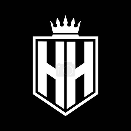 HH Letter Logo Monogramm fett Schild geometrische Form mit Krone Umriss schwarz und weiß Stil Design-Vorlage