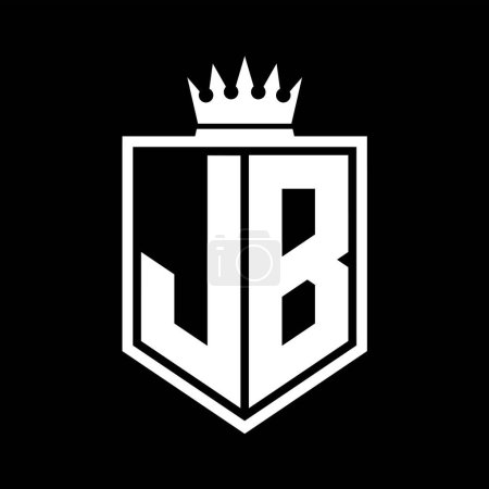 JB Letter Logo monogram bold shield geometric shape with crown outline black and white style design template