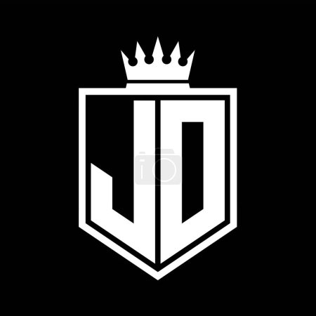 Foto de JD Letter Logo monograma en negrita forma geométrica escudo con el contorno de la corona plantilla de diseño de estilo blanco y negro - Imagen libre de derechos