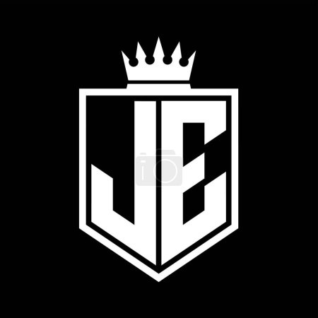 JE Carta Logo monograma en negrita forma geométrica escudo con el contorno de la corona plantilla de diseño de estilo blanco y negro