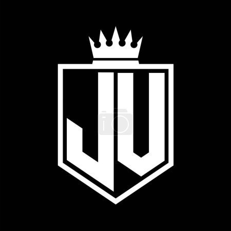 JV Letter Logo monograma en negrita forma geométrica escudo con el contorno de la corona plantilla de diseño de estilo blanco y negro