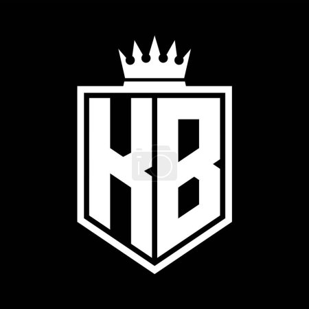 KB Lettre Logo monogramme bouclier gras forme géométrique avec contour de la couronne modèle de conception de style noir et blanc