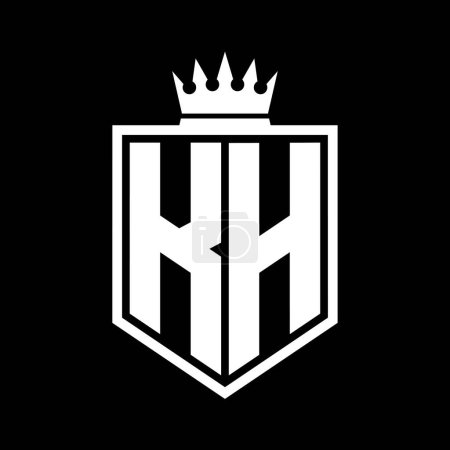 KH Lettre Logo monogramme gras bouclier forme géométrique avec contour de la couronne modèle de conception de style noir et blanc