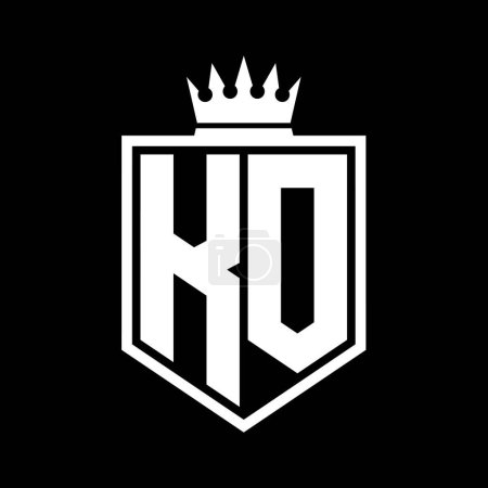 KO Carta Logo monograma en negrita forma geométrica escudo con el contorno de la corona plantilla de diseño de estilo blanco y negro