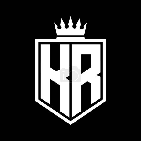 KR Lettre Logo monogramme gras bouclier forme géométrique avec contour de la couronne modèle de conception de style noir et blanc
