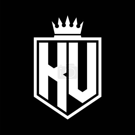 KV Carta Logo monograma en negrita forma geométrica escudo con el contorno de la corona plantilla de diseño de estilo blanco y negro