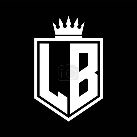 LB Letter Logo monogram bold shield geometric shape with crown outline black and white style design template