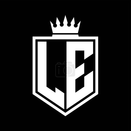 LE Lettre Logo monogramme gras bouclier forme géométrique avec contour de la couronne modèle de conception de style noir et blanc