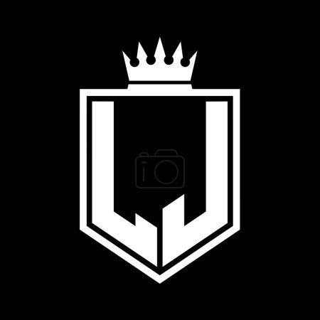 Photo for LJ Letter Logo monogram bold shield geometric shape with crown outline black and white style design template - Royalty Free Image