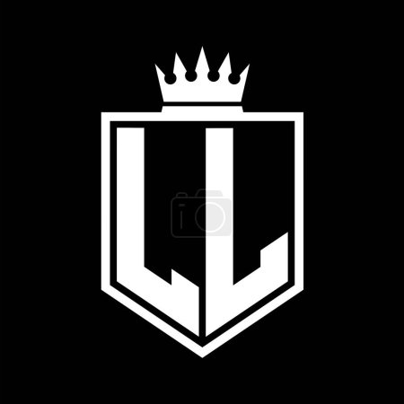 LL Letter Logo Monogramm fett Schild geometrische Form mit Krone Umriss schwarz und weiß Stil Design-Vorlage