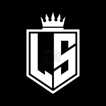 LS Lettre Logo monogramme bouclier gras forme géométrique avec contour de la couronne modèle de conception de style noir et blanc