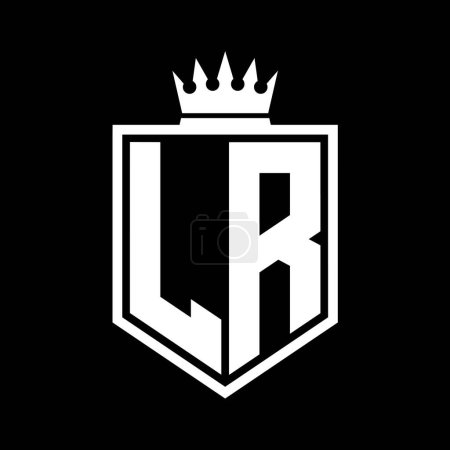 LR Letter Logo monogram bold shield geometric shape with crown outline black and white style design template