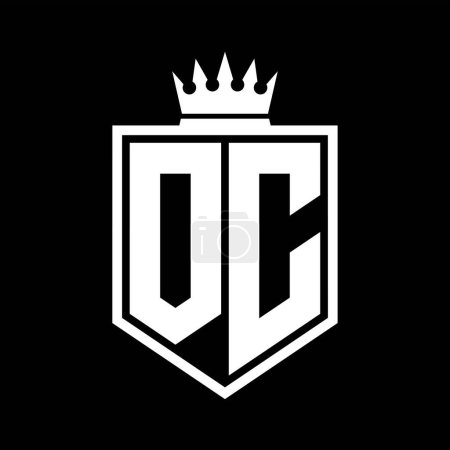OC Letter Logo monograma escudo en negrita forma geométrica con contorno de corona plantilla de diseño de estilo blanco y negro
