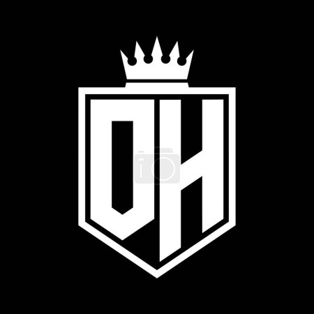 OH Letter Logo Monogramm fett Schild geometrische Form mit Krone Umriss schwarz und weiß Stil Design-Vorlage