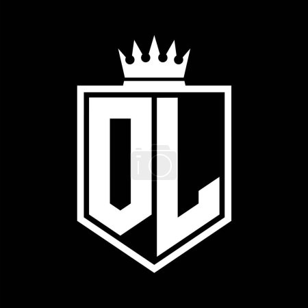 OL Carta Logo monograma escudo en negrita forma geométrica con contorno de la corona plantilla de diseño de estilo blanco y negro
