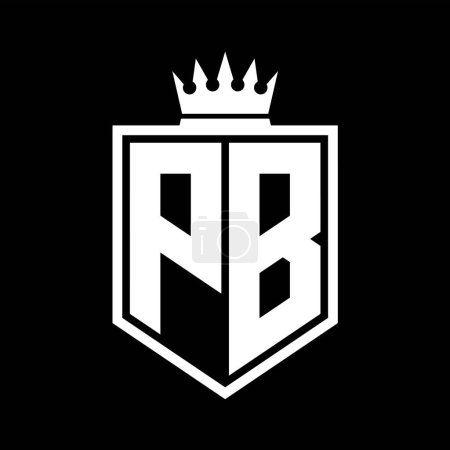 PB Letter Logo Monogramm fett Schild geometrische Form mit Krone Umriss schwarz und weiß Stil Design-Vorlage