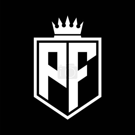Lettre PF Logo monogramme bouclier gras forme géométrique avec contour de la couronne modèle de conception de style noir et blanc