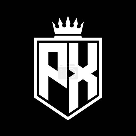Foto de PX Carta Logo monograma en negrita forma geométrica escudo con el contorno de la corona plantilla de diseño de estilo blanco y negro - Imagen libre de derechos
