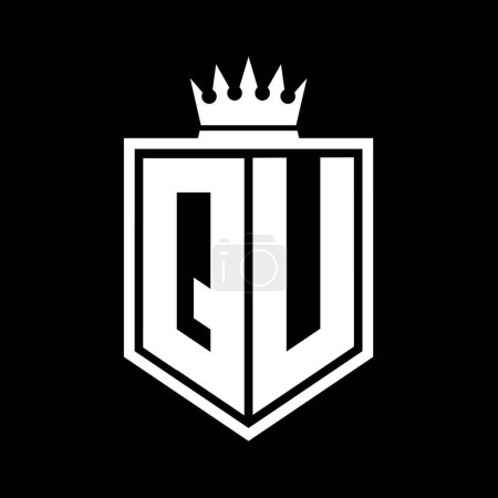 QU Carta Logo monograma escudo negrita forma geométrica con el contorno de la corona plantilla de diseño de estilo blanco y negro