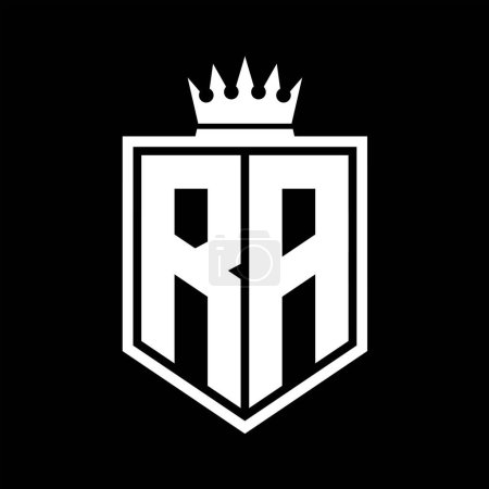 RA Letter Logo monograma escudo en negrita forma geométrica con contorno de corona plantilla de diseño de estilo blanco y negro
