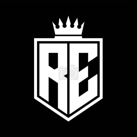 RE Carta Logo monograma escudo en negrita forma geométrica con contorno de la corona plantilla de diseño de estilo blanco y negro