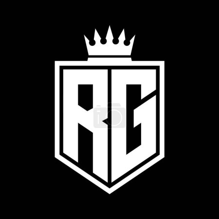 RG Letter Logo monogram bold shield geometric shape with crown outline black and white style design template
