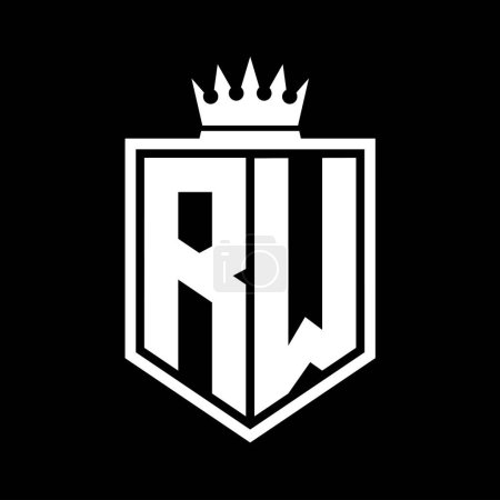 Lettre RW Logo monogramme gras bouclier forme géométrique avec contour de la couronne modèle de conception de style noir et blanc