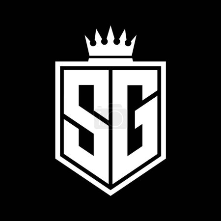 SG Letter Logo Monogramm fett Schild geometrische Form mit Krone Umriss schwarz und weiß Stil Design-Vorlage