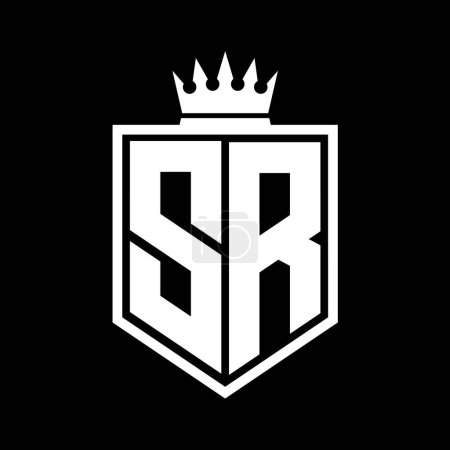 Foto de SR Carta Logo monograma escudo negrita forma geométrica con contorno de la corona plantilla de diseño de estilo blanco y negro - Imagen libre de derechos