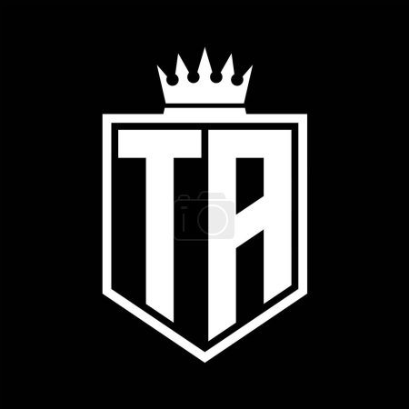 TA Letter Logo Monogramm fett Schild geometrische Form mit Krone Umriss schwarz und weiß Stil Design-Vorlage