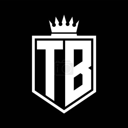 TB Letter Logo Monogramm fett Schild geometrische Form mit Krone Umriss schwarz und weiß Stil Design-Vorlage