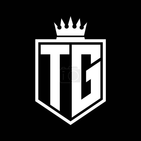 TG Letter Logo monogram bold shield geometric shape with crown outline black and white style design template