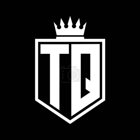 TQ Letter Logo Monogramm fett Schild geometrische Form mit Krone Umriss schwarz und weiß Stil Design-Vorlage