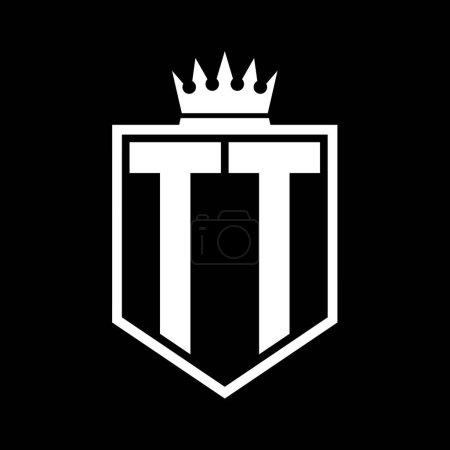TT Letter Logo monogram bold shield geometric shape with crown outline black and white style design template