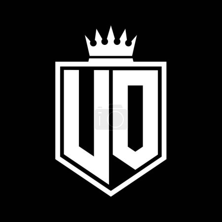 UO Letter Logo monogram bold shield geometric shape with crown outline black and white style design template