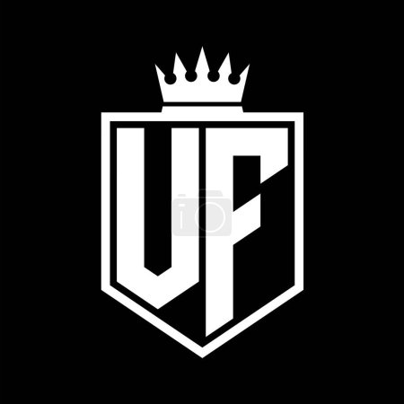 VF Lettre Logo monogramme gras bouclier forme géométrique avec contour de la couronne modèle de conception de style noir et blanc