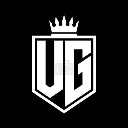 VG Lettre Logo monogramme gras bouclier forme géométrique avec contour de la couronne modèle de conception de style noir et blanc