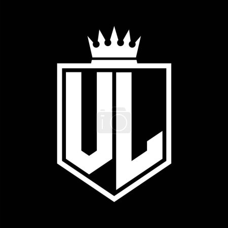 VL Letter Logo Monogramm fett Schild geometrische Form mit Krone Umriss schwarz und weiß Stil Design-Vorlage