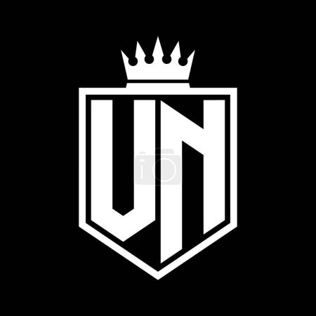 VN Letter Logo Monogramm fett Schild geometrische Form mit Krone Umriss schwarz und weiß Stil Design-Vorlage