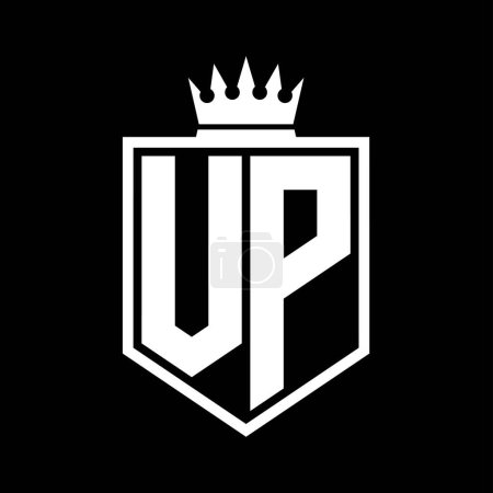 VP Carta Logo monograma escudo negrita forma geométrica con la corona contorno blanco y negro plantilla de diseño de estilo