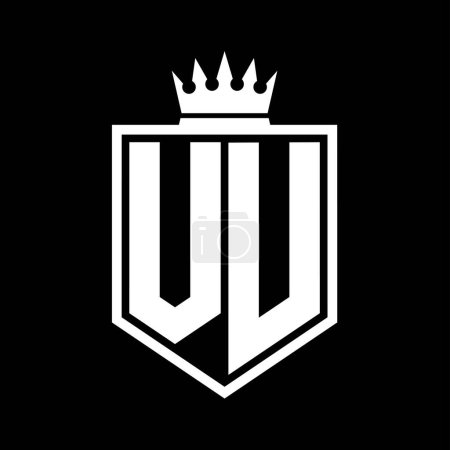 VU Letter Logo monogram bold shield geometric shape with crown outline black and white style design template