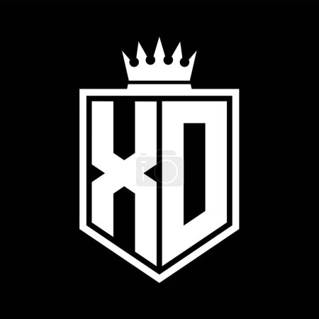 XD Letter Logo Monogramm fett Schild geometrische Form mit Krone Umriss schwarz und weiß Stil Design-Vorlage