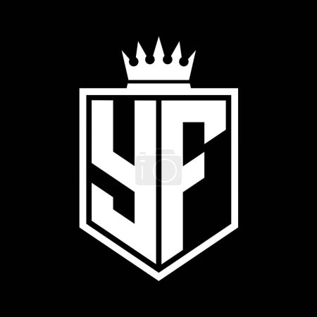 YF Letter Logo Monogramm fett Schild geometrische Form mit Krone Umriss schwarz und weiß Stil Design-Vorlage