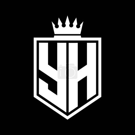 Lettre YH Logo monogramme gras bouclier forme géométrique avec contour de la couronne modèle de conception de style noir et blanc