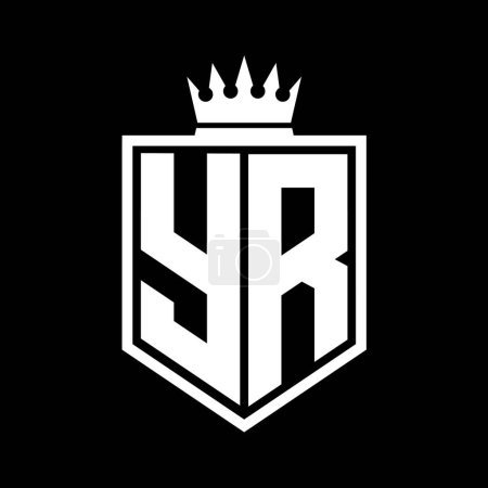 YR Letter Logo Monogramm fett Schild geometrische Form mit Krone Umriss schwarz und weiß Stil Design-Vorlage
